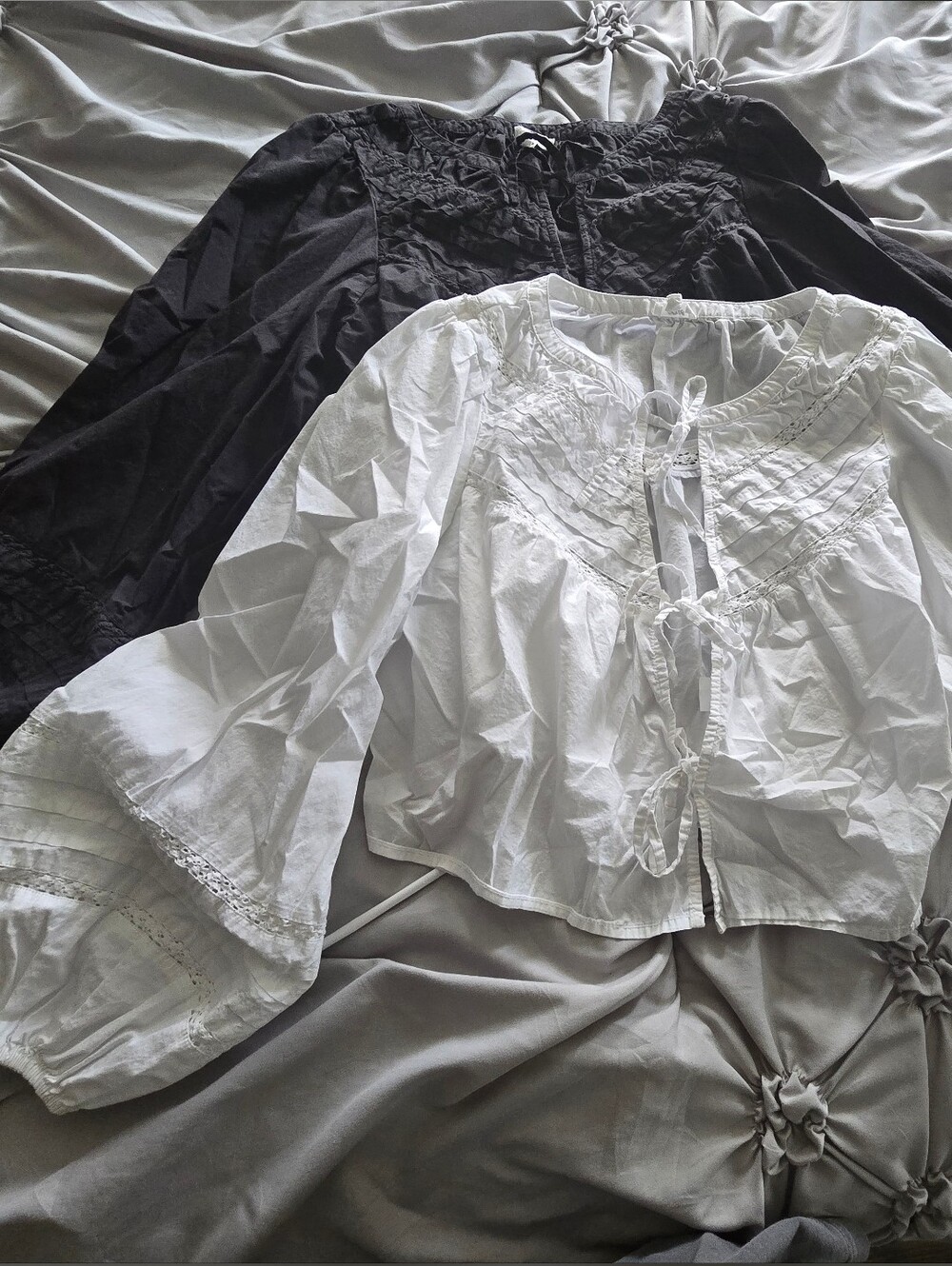 Aerie Boho Peasant Tie-Front Blouses - Black & White